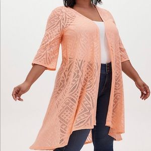 NWT Peach Mesh Kimono Hi-Lo Hem Torrid